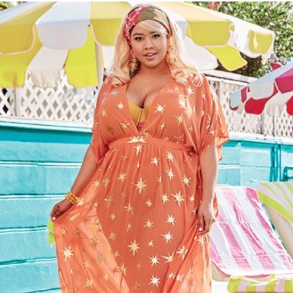 Swimsuits for All GabiFresh Orange Star Maxi Dress Coverup 22/24